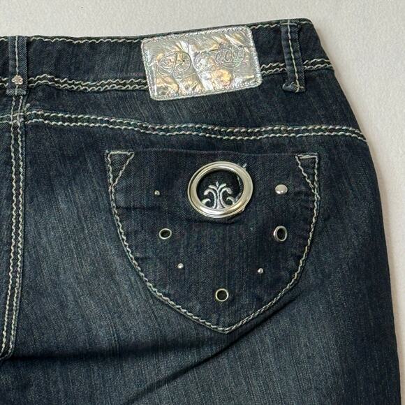 Dereon By Beyonce Denim Jeans Size 18 Y2K Dark Wash Stretch White Stitch Trim - Picture 4 of 11